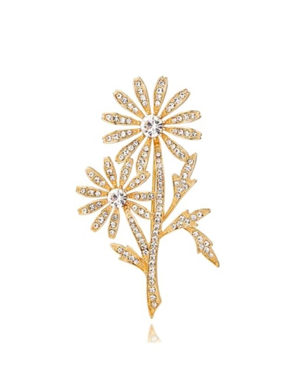 Crystal Brooch Vintage Floral Gold Pin